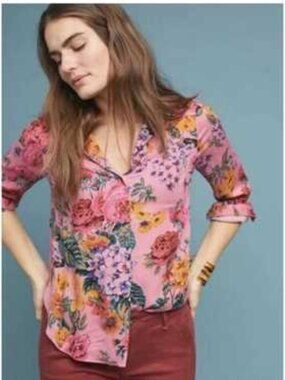 Anthropologie x Meave Pink Floral Button Down Top Size US 2